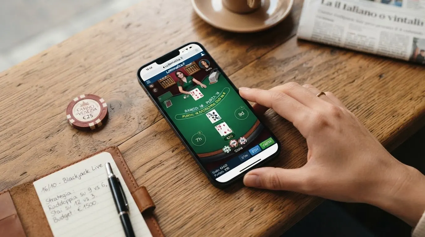 Schermata di un'app casinò ADM su smartphone con menu di navigazione in italiano e icone delle categorie di gioco