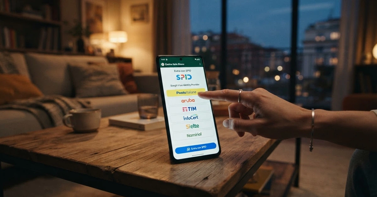 Accesso a un casinò online italiano tramite pulsante SPID, con l'interfaccia di autenticazione del Sistema Pubblico di Identità Digitale e l'elenco dei provider disponibili
