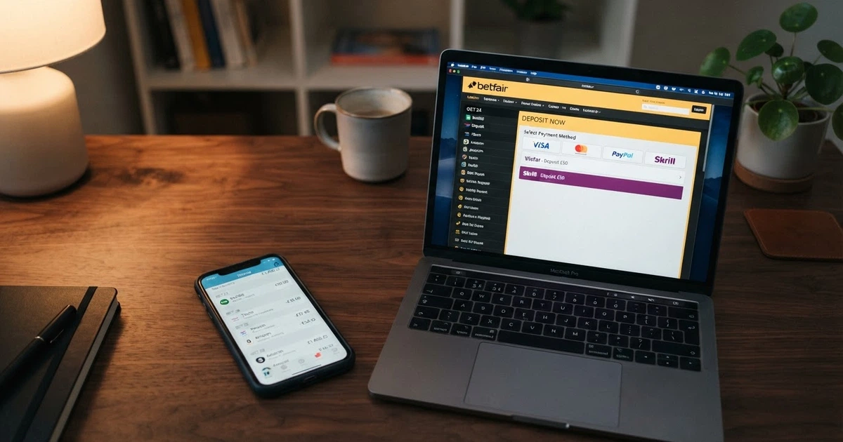 Un telefono che mostra l'app Revolut accanto allo schermo di un casinò online, con l'interfaccia di deposito in evidenza