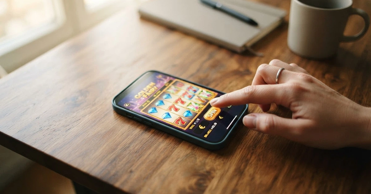 Un giocatore davanti allo schermo di uno smartphone che seleziona l'importo di un deposito minimo su un casinò online, con il simbolo dell'euro in evidenza