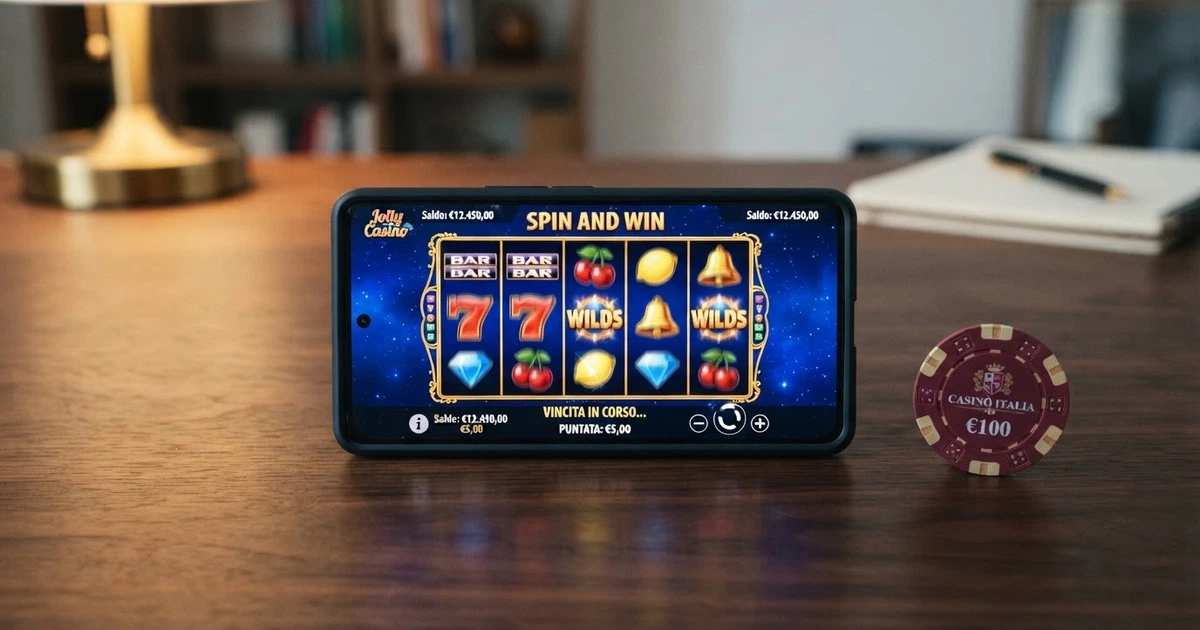 L'interfaccia di un casinò online concesso ADM con simboli di slot, indicatore di sessione e pulsanti di gioco responsabile visibili nella schermata
