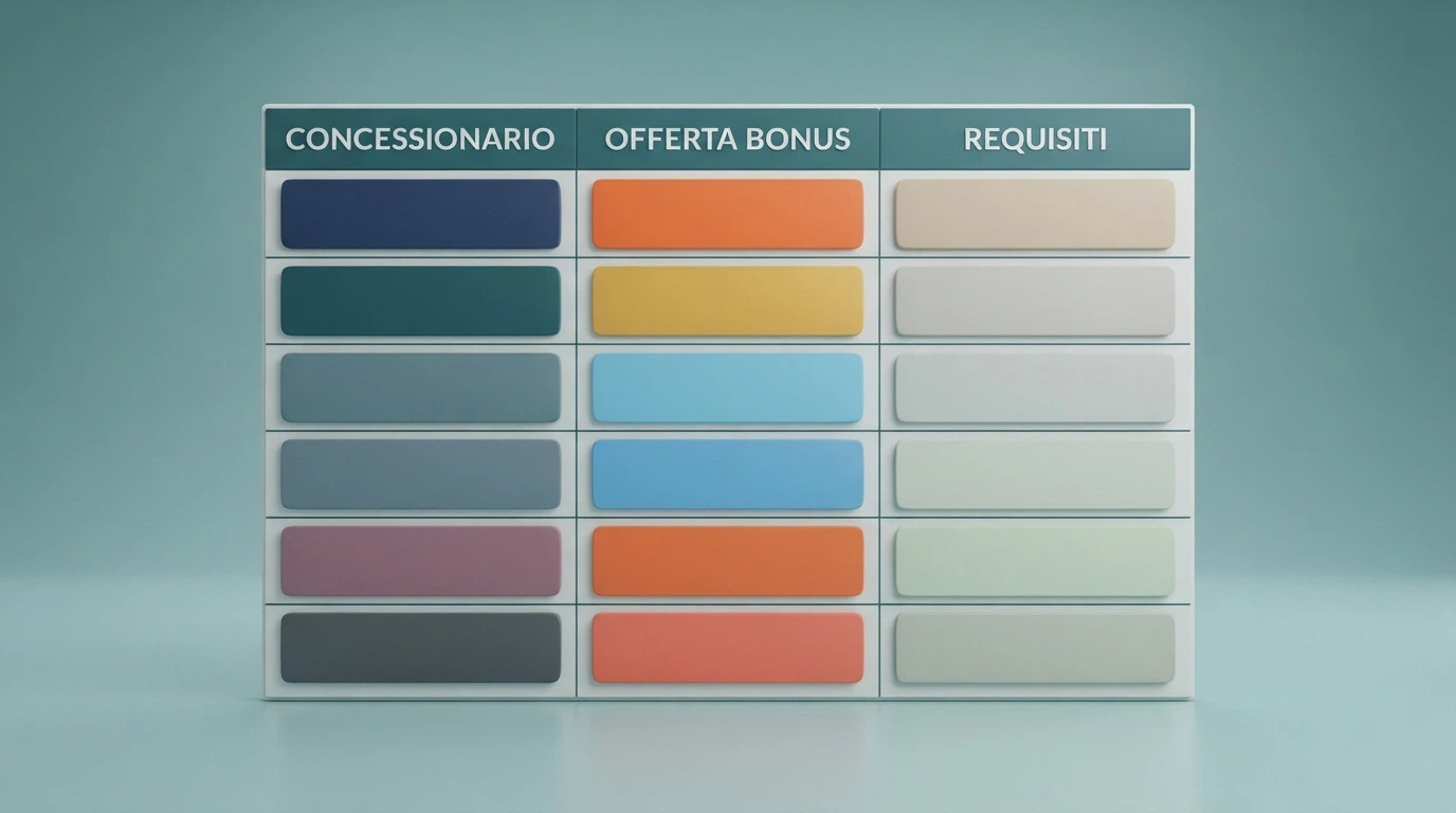 Tabella con i loghi e le offerte di benvenuto dei principali concessionari ADM attivi in Italia