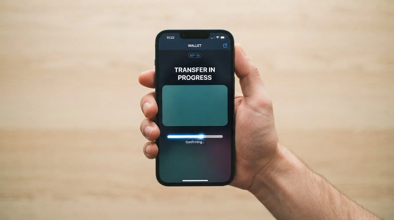 Uno smartphone che mostra l'interfaccia di un wallet crypto con una transazione BNB in corso verso un indirizzo di deposito di un casino, con i dettagli della rete BSC (BEP-20) in sovrimpressione