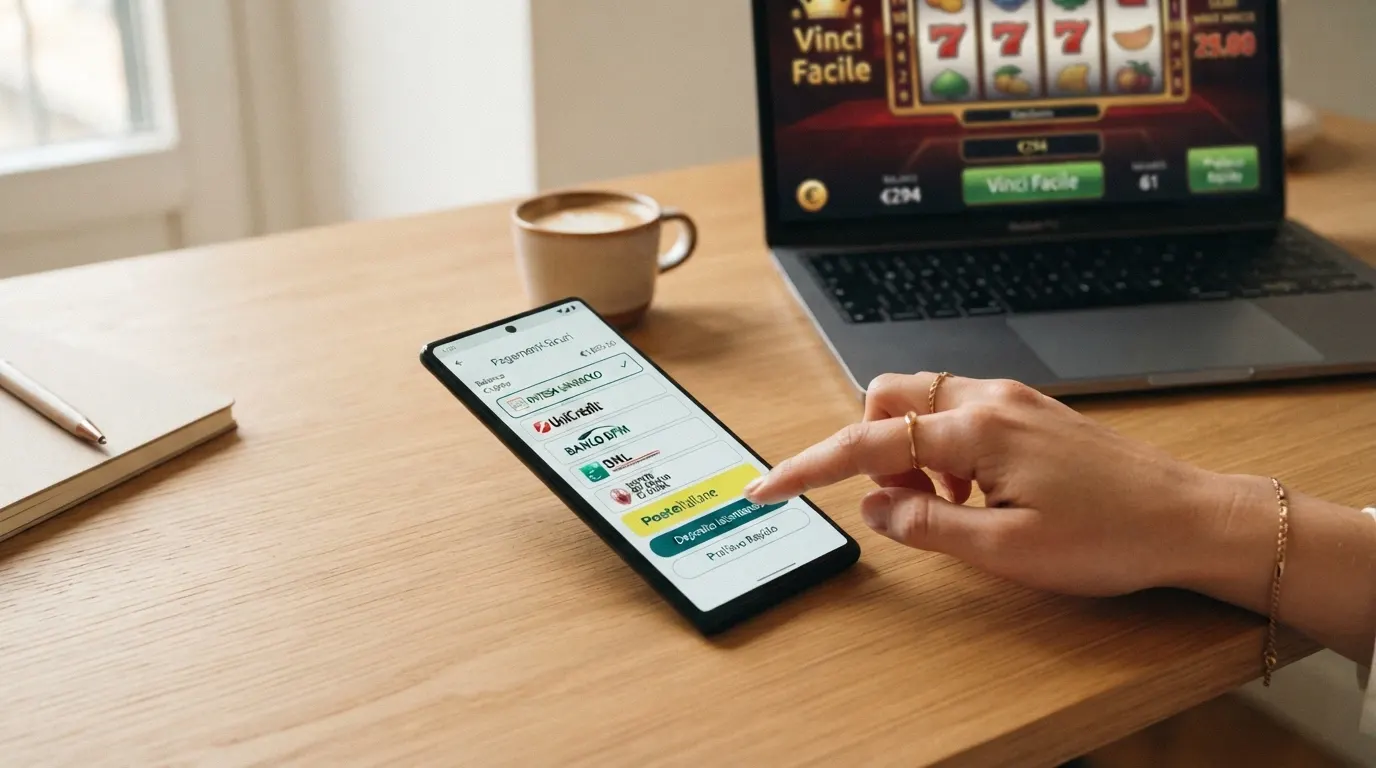 La schermata di login bancario Trustly su uno smartphone, con l'elenco delle banche italiane e il cursore che seleziona un istituto