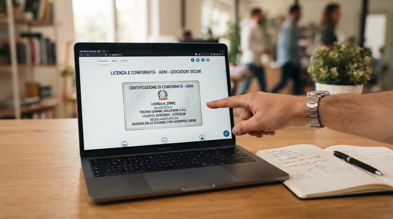 Il logo ufficiale dell'Agenzia delle Dogane e dei Monopoli accanto alla dicitura «concessionario ADM» su un casinò online