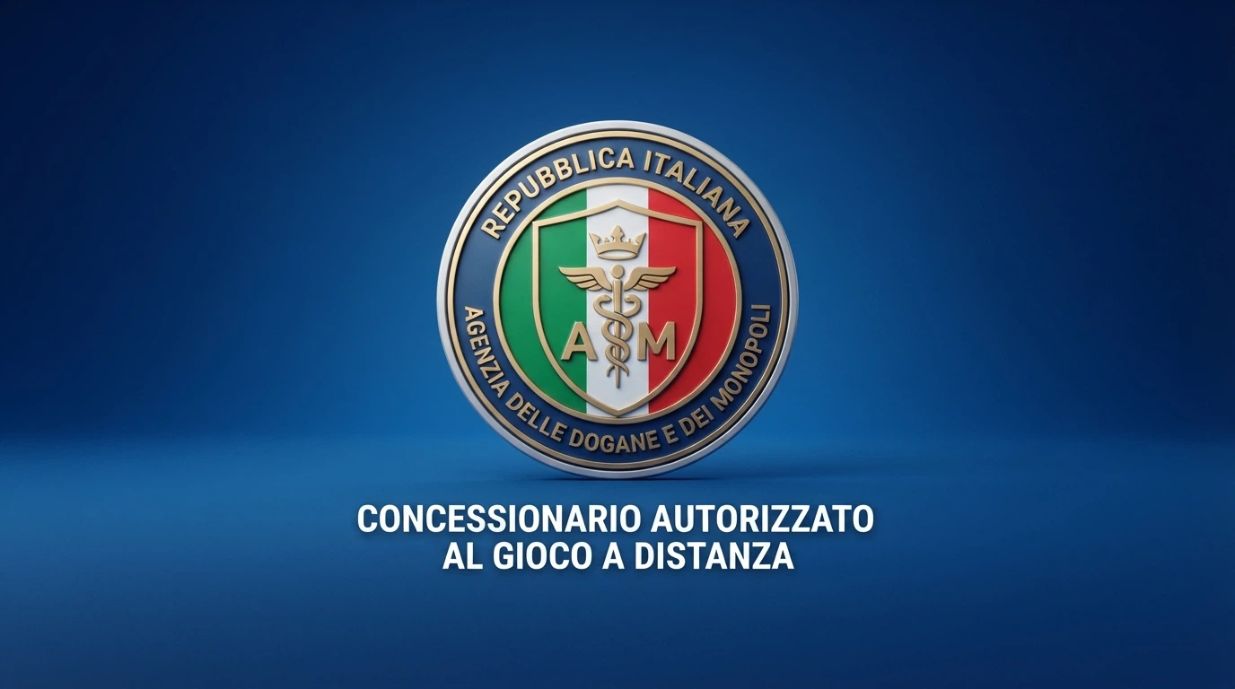 Il logo ufficiale dell'Agenzia delle Dogane e dei Monopoli accanto alla scritta «concessionario autorizzato al gioco a distanza»