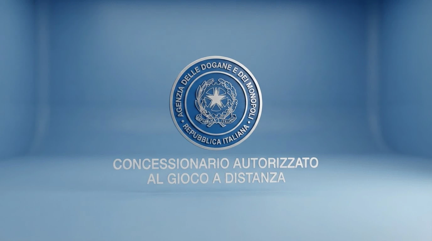 Il logo ufficiale dell'Agenzia delle Dogane e dei Monopoli accanto alla dicitura «concessionario autorizzato al gioco a distanza»
