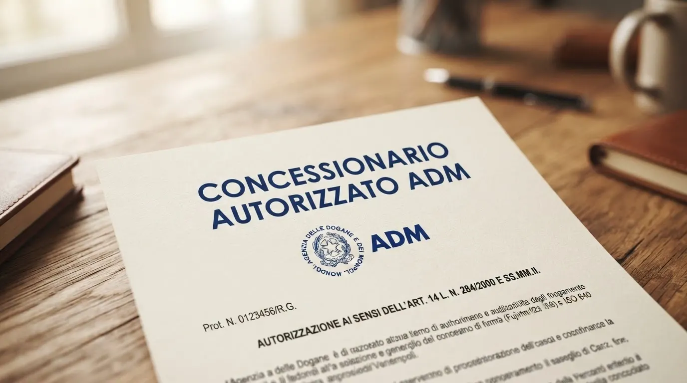 Il logo ufficiale dell'Agenzia delle Dogane e dei Monopoli accanto alla scritta «Concessionario autorizzato».