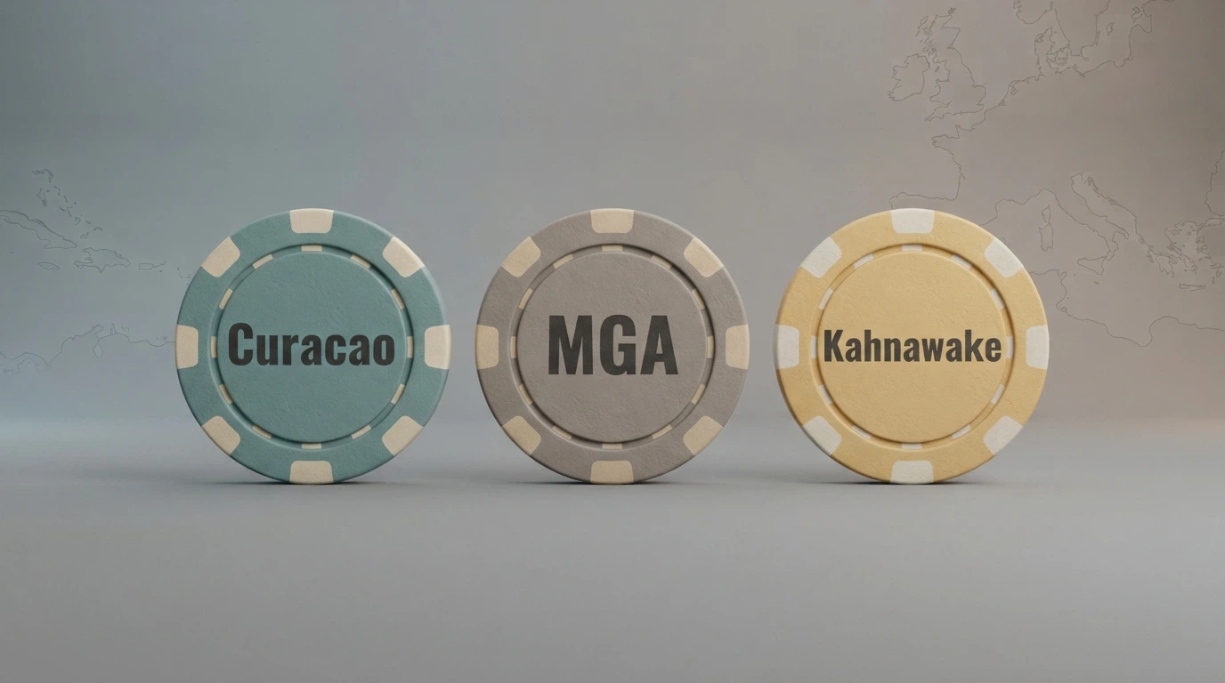 Mappa concettuale delle tre principali licenze estere per casinò online: Curacao, Malta Gaming Authority (MGA) e Kahnawake, con le differenze chiave in termini di protezione del giocatore