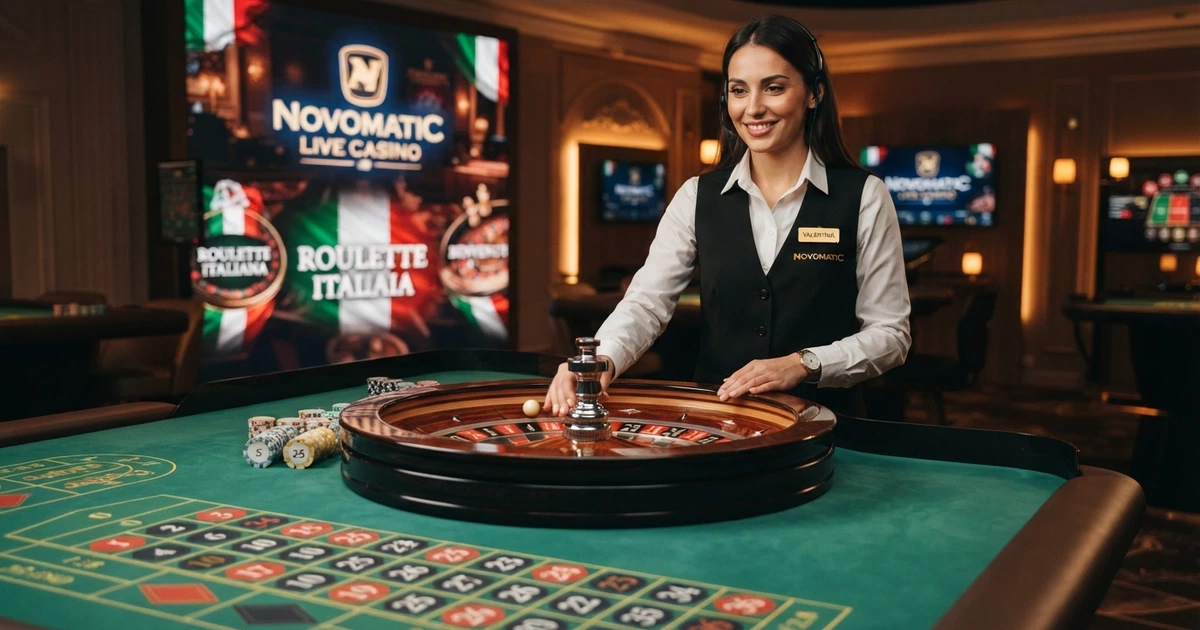 Un primo piano di un tavolo da roulette live con il logo VABANQ sullo sfondo, croupier in divisa, ambiente professionale illuminato