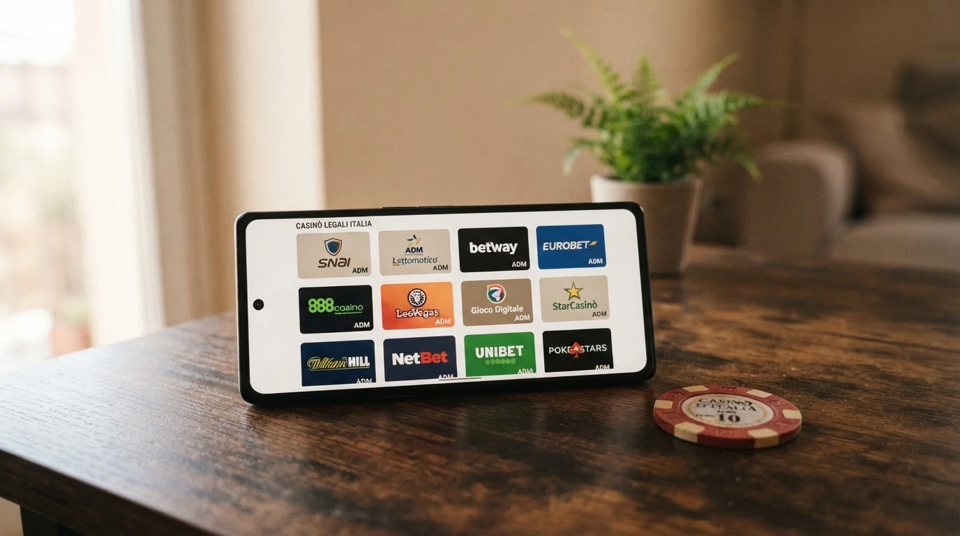 Un collage di logo dei casinò ADM con percorso Amex confermato, affiancati dal logo ADM e dal simbolo American Express, su sfondo pulito
