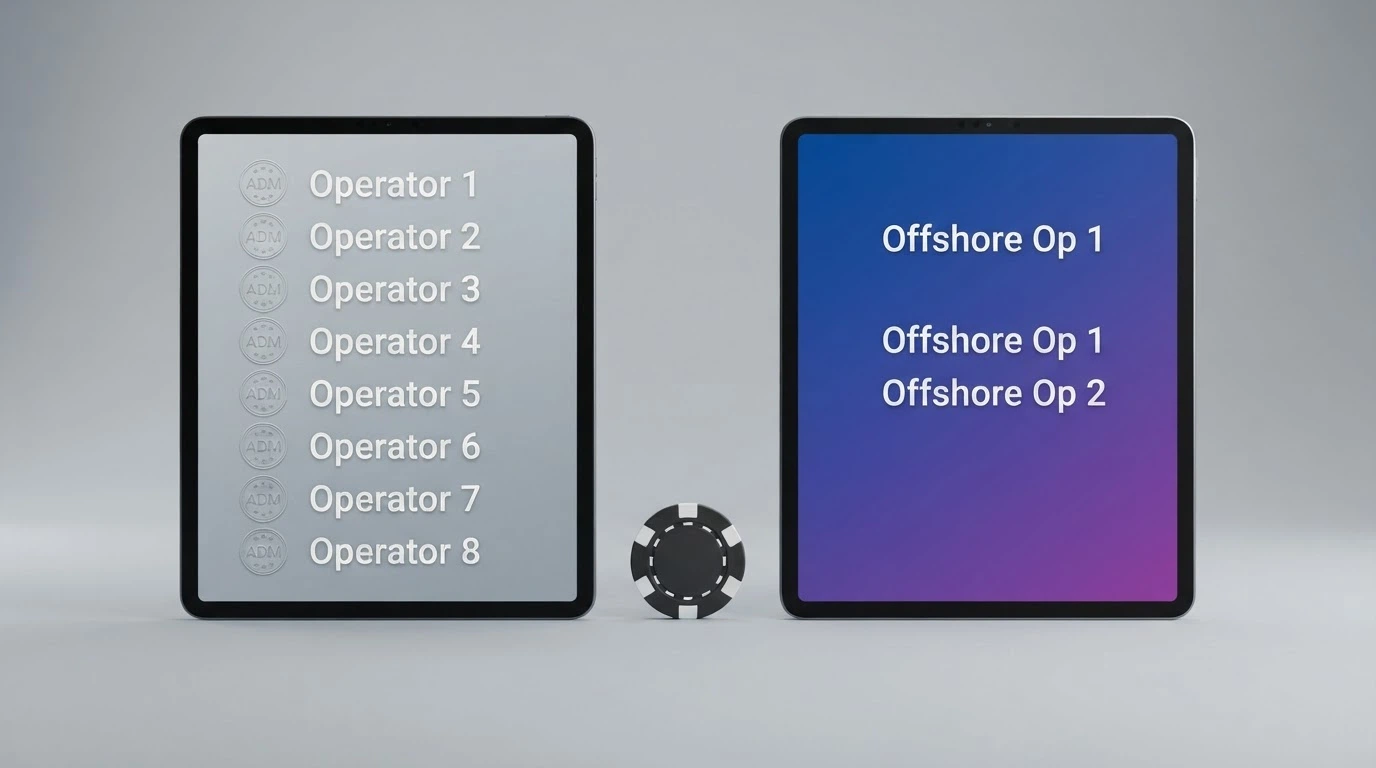 Una tabella comparativa con i loghi degli operatori recensiti, divisa in due colonne: a sinistra i concessionari ADM, a destra gli operatori offshore