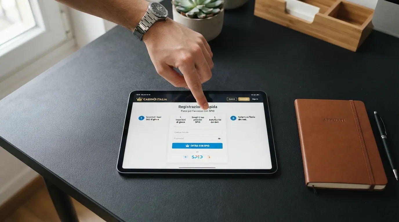 Sequenza dei tre passaggi per registrarsi con SPID: scelta del provider, login e autorizzazione dati, conferma del conto gioco con limite di deposito