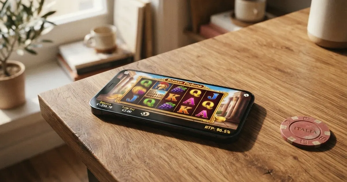 Una slot machine online con i rulli in movimento, il pannello delle vincite e la tabella RTP visibile nell'interfaccia di gioco