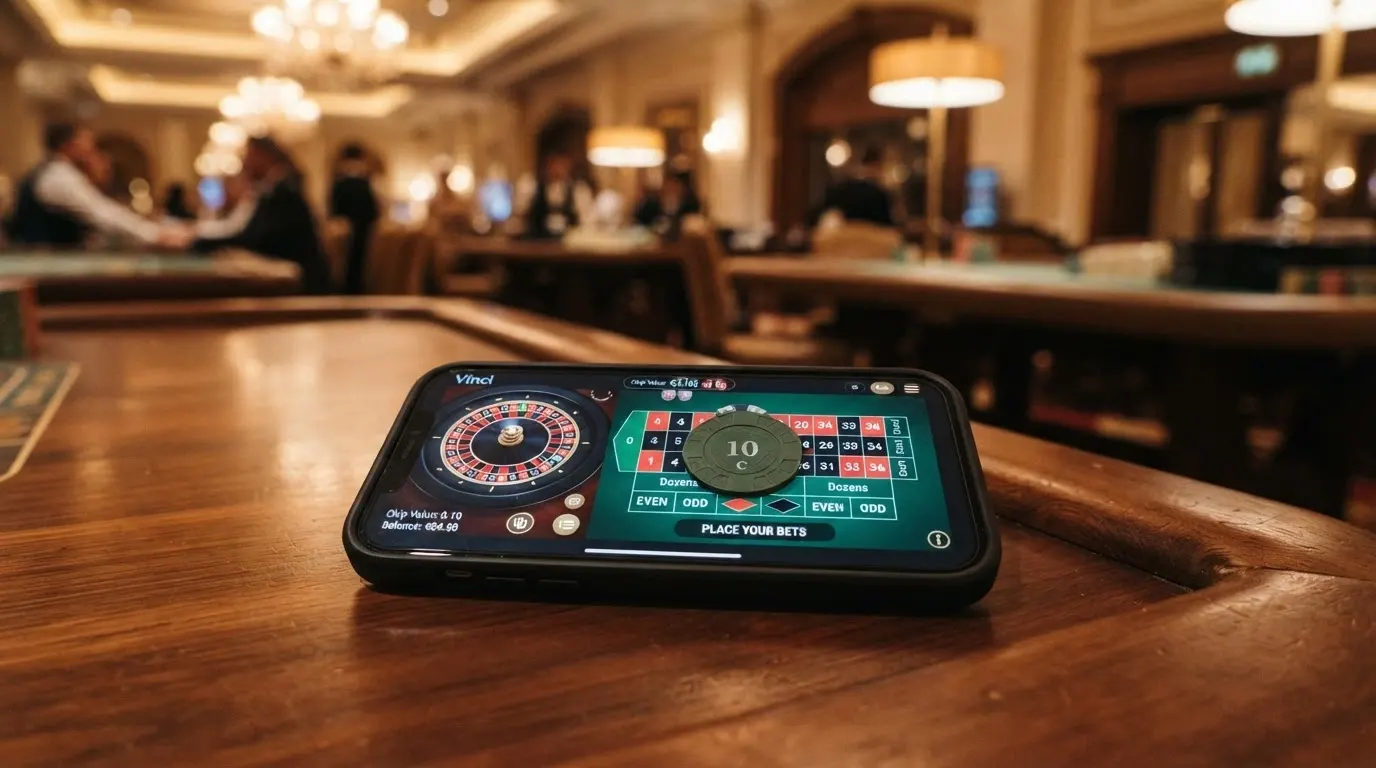 Il tavolo di una roulette online con il piatto di puntata e una fiche da 10 centesimi evidenziata in primo piano