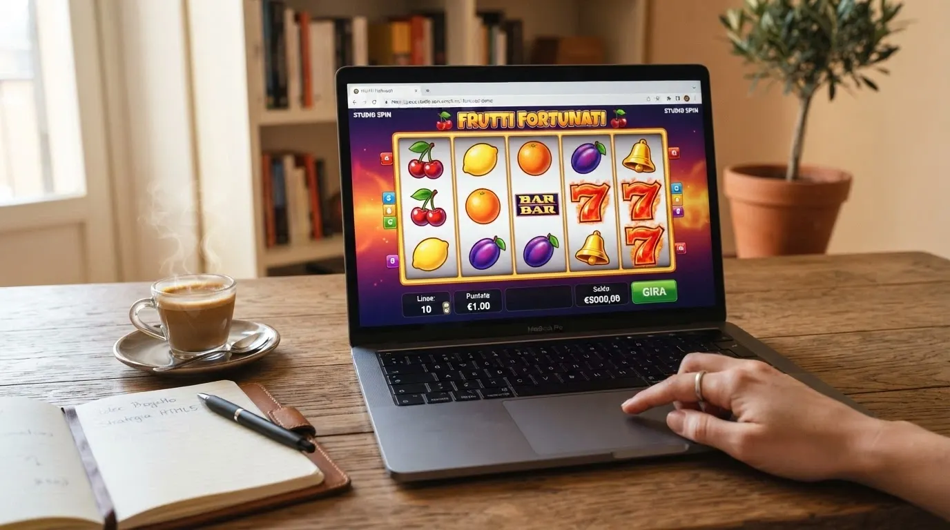 Schermata di una slot machine in esecuzione nel browser con l'indicatore «Demo» o «Gioco for fun» visibile nell'interfaccia