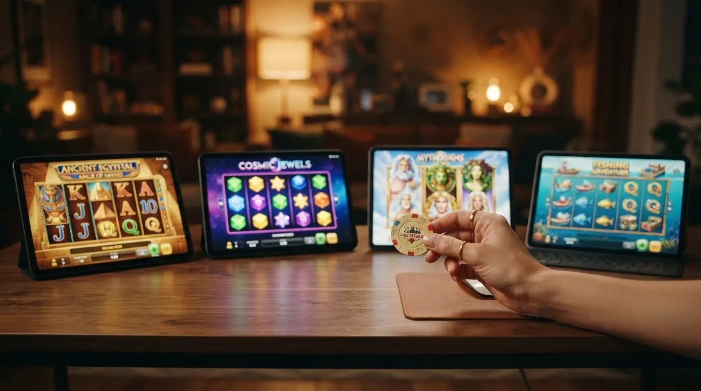 Una griglia di quattro slot machine popolari con i rispettivi dati RTP, volatilità e vincita massima visualizzati come etichette