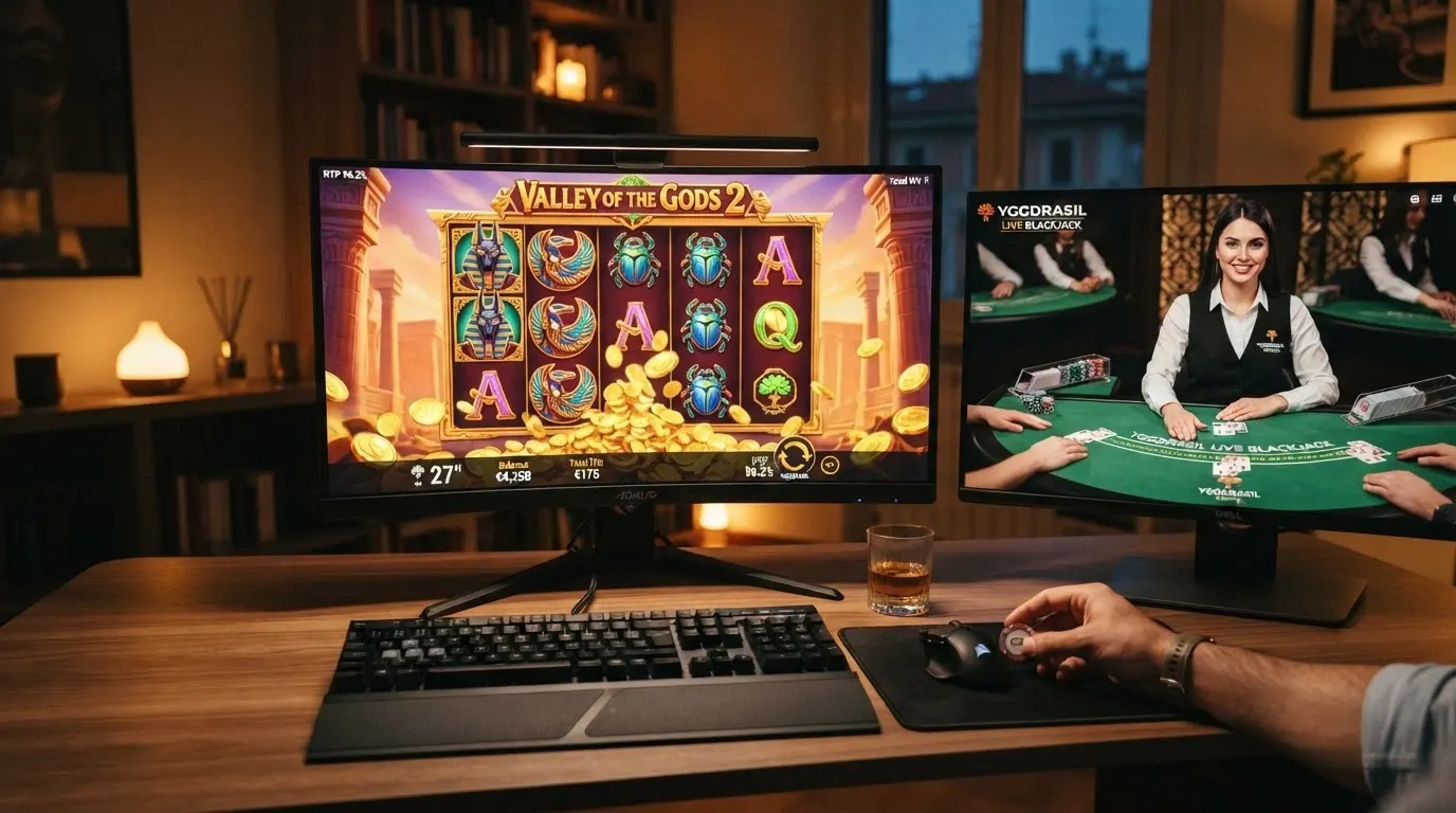 Schermata di una slot Yggdrasil con l'interfaccia di gioco e il pannello delle puntate