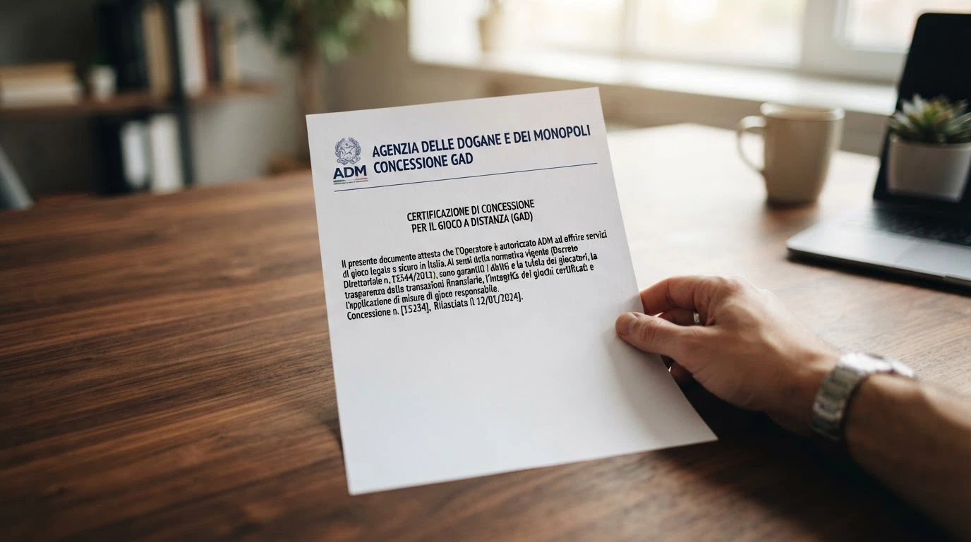 Documento ufficiale con il logo dell'Agenzia delle Dogane e dei Monopoli e riferimenti normativi sul gioco a distanza