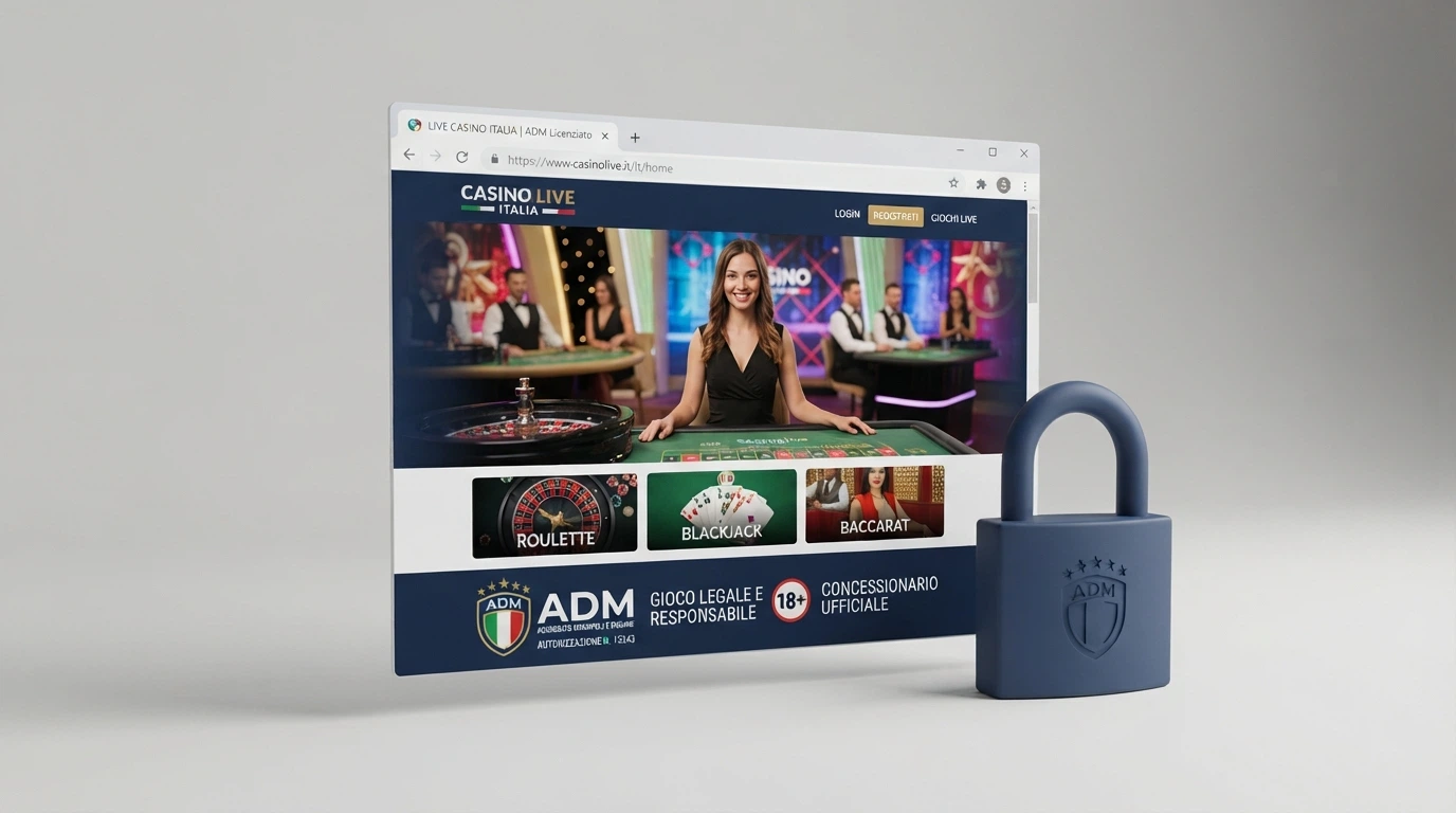 Il logo ADM (Agenzia delle Dogane e dei Monopoli) affiancato al simbolo del lucchetto di sicurezza e al dominio .it nella barra degli indirizzi di un browser, su sfondo bianco pulito