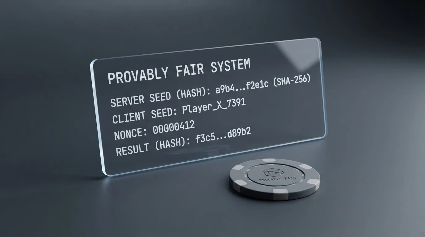 Schermata di un gioco provably fair con seed del server, seed del cliente e nonce visibili al giocatore